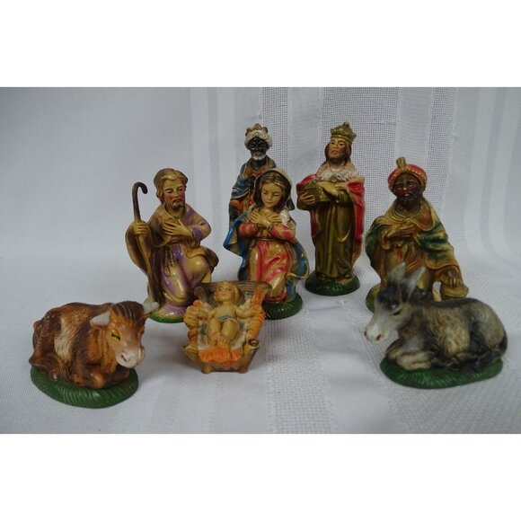 Vintage 8pc. Italy Nativity Set and 3 Piece Shiny Brite Hong Kong Nativity Set - Picture 2 of 7